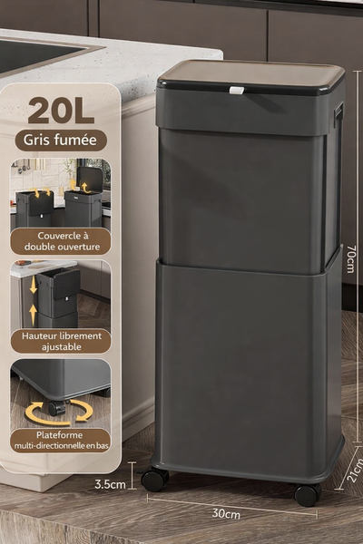 Poubelle de cuisine haute à couvercle coulissant