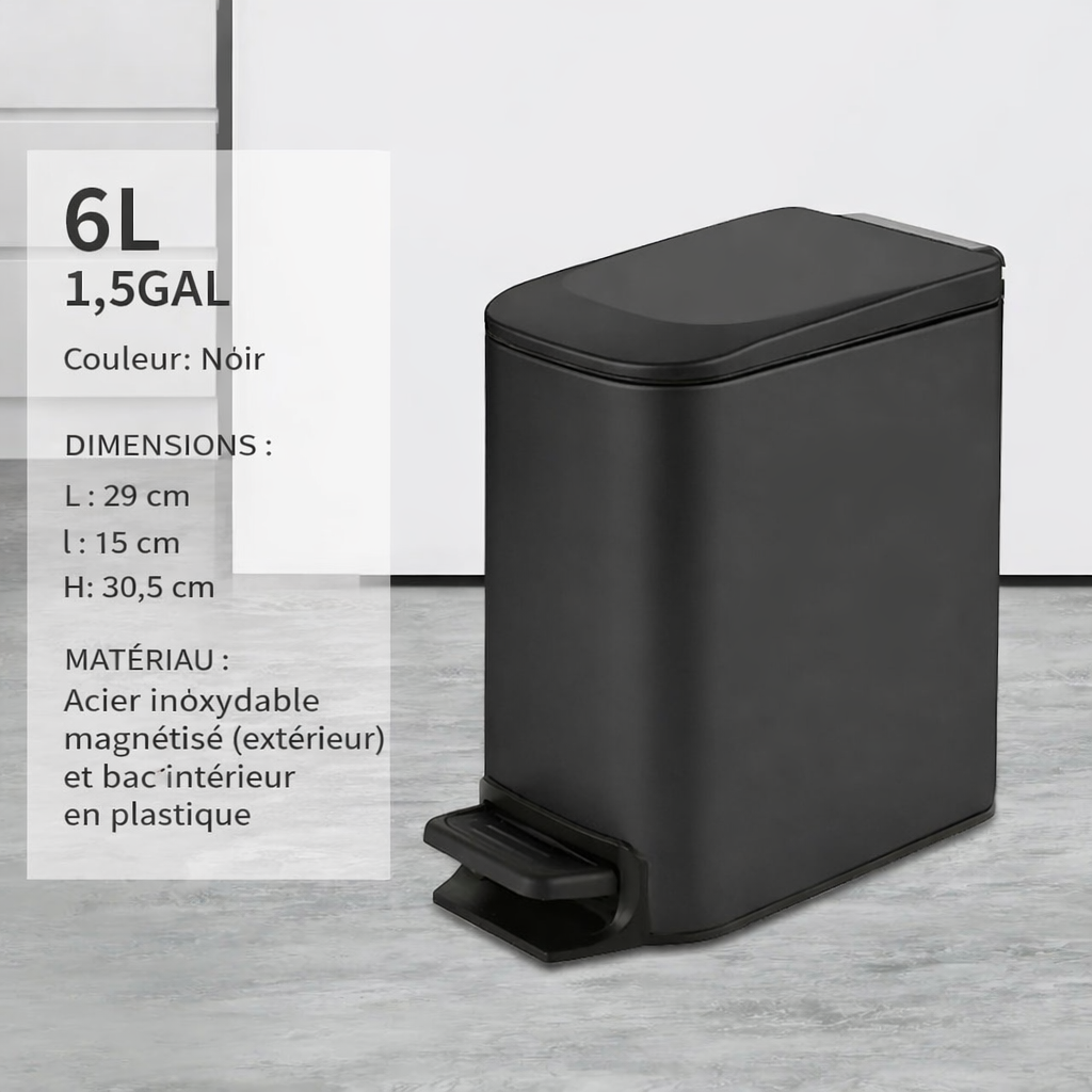 Poubelle design à pédale en inox 6L