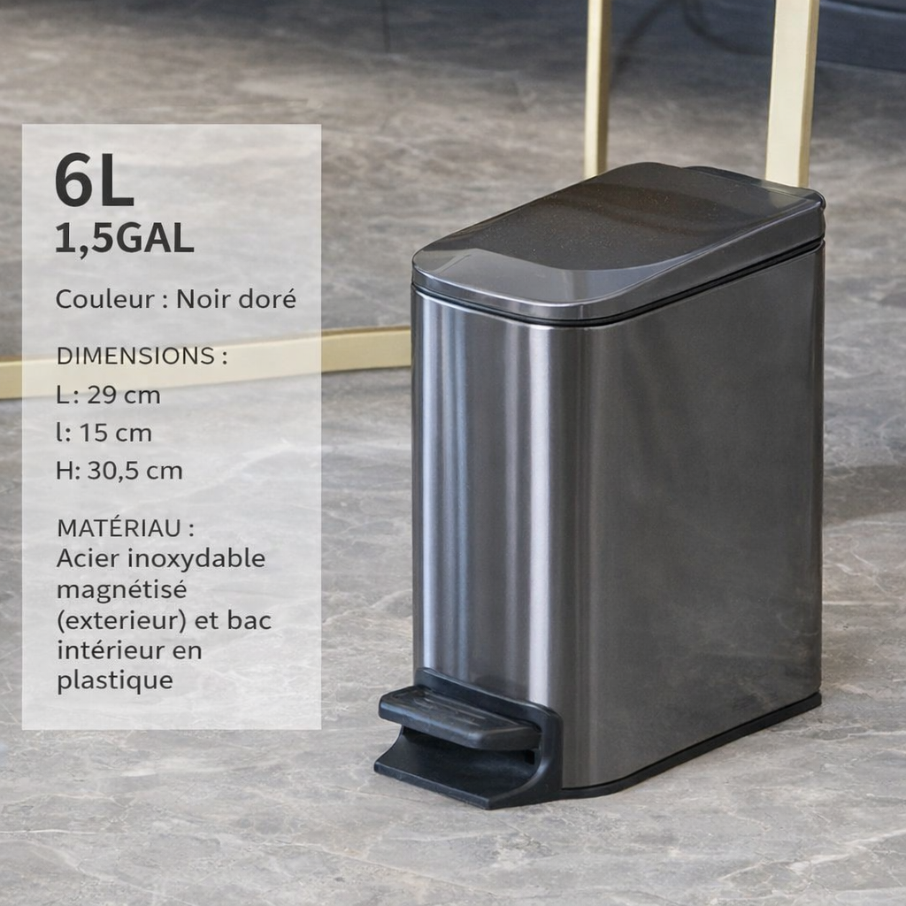 Poubelle design à pédale en inox 6L