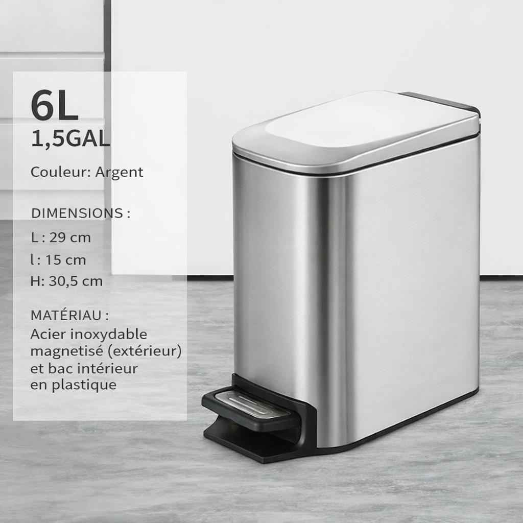 Poubelle design à pédale en inox 6L