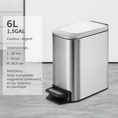 Poubelle design à pédale en inox 6L