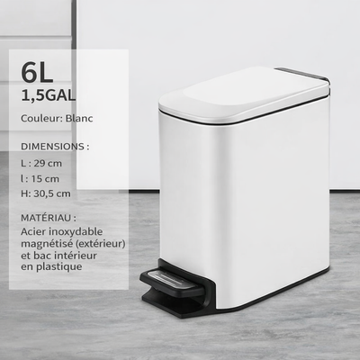 Poubelle design à pédale en inox 6L