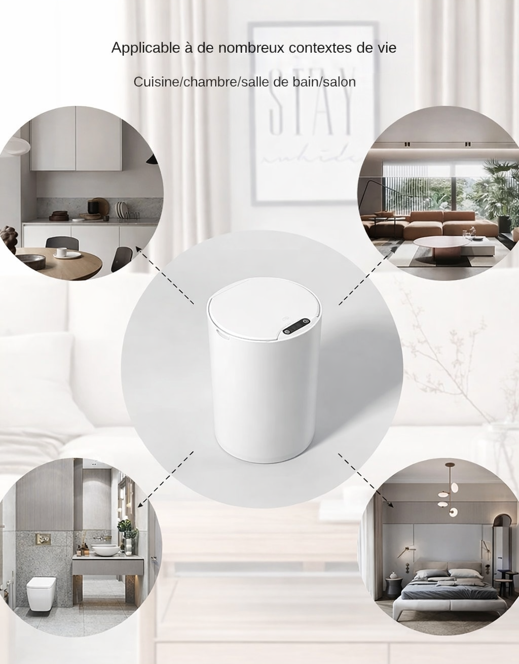 Poubelle intelligente ronde à ouverture automatique 14L