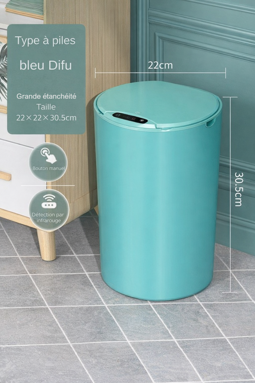 Poubelle intelligente ronde à ouverture automatique 14L