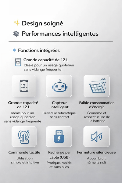 Poubelle rectangulaire automatique sans contact 12L