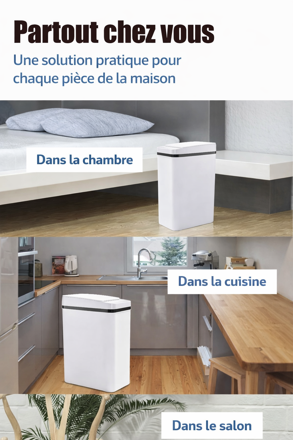 Poubelle rectangulaire automatique sans contact 12L