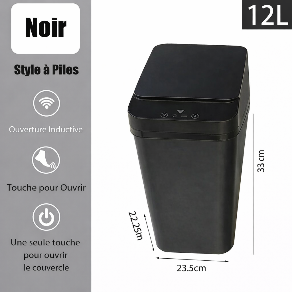 Poubelle rectangulaire automatique sans contact 12L