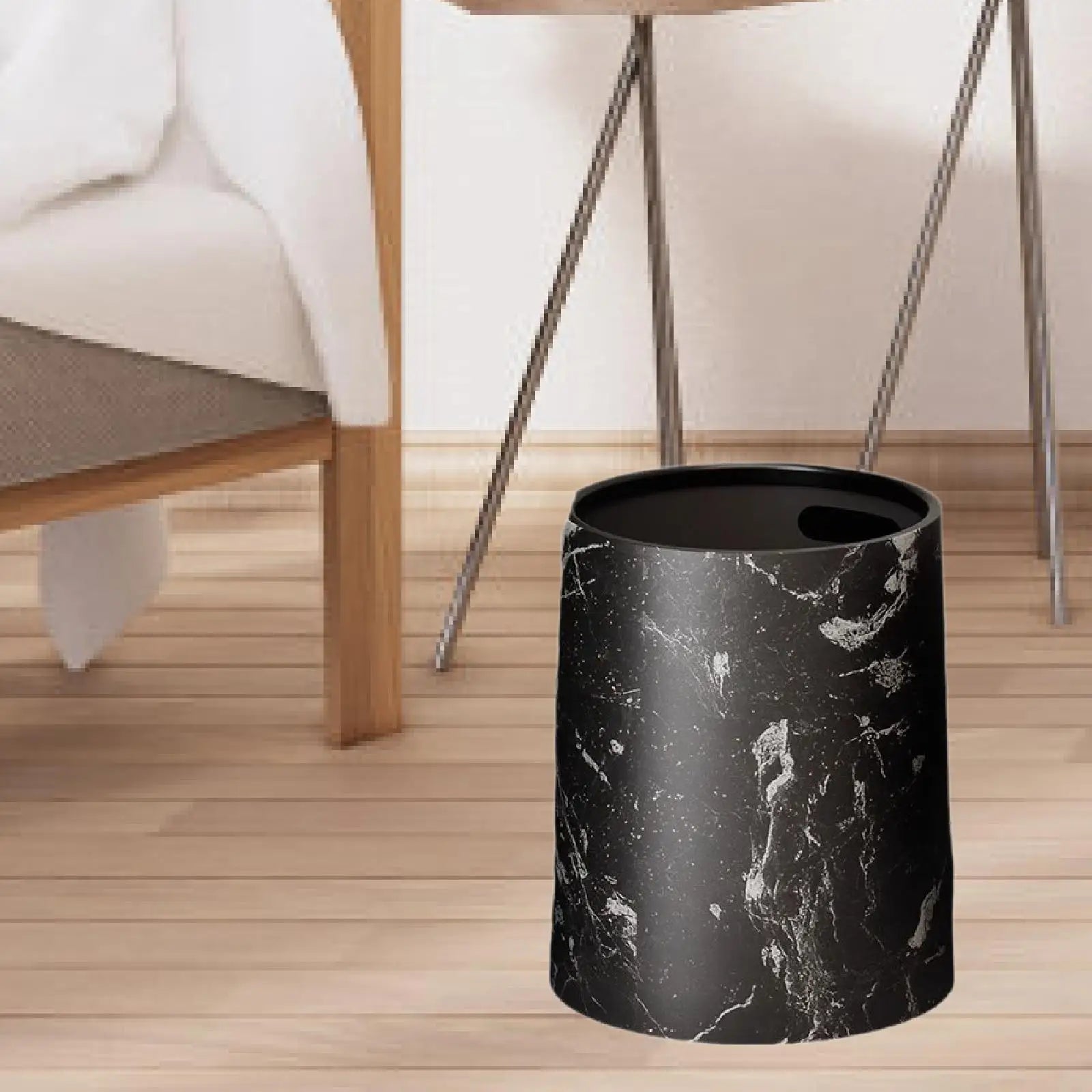 Poubelle ronde sans couvercle en plastique design marbré