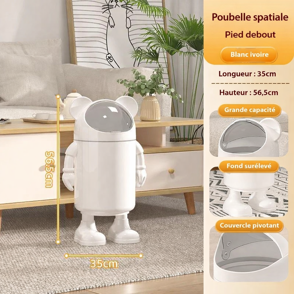 Poubelle design astronaute sur pied