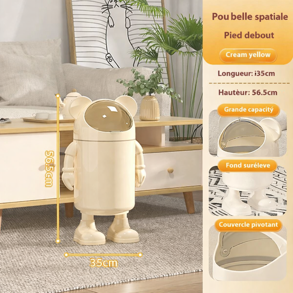 Poubelle design astronaute sur pied