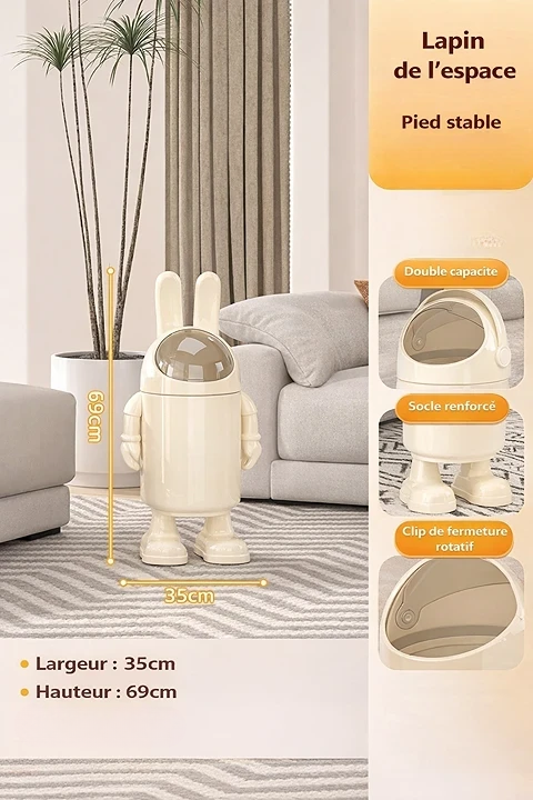 Poubelle design astronaute sur pied