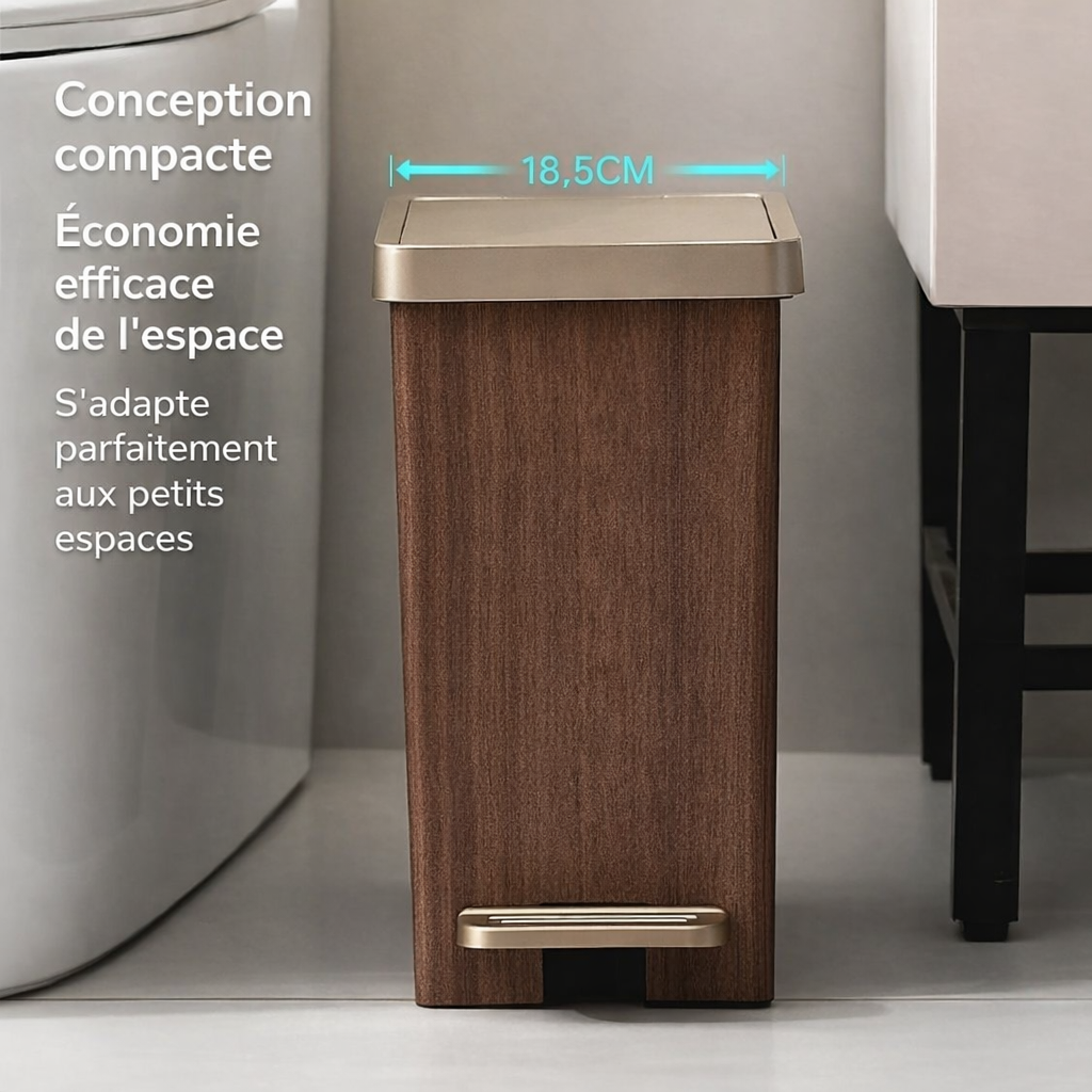 Poubelle design effet bois avec deux modes d’ouverture