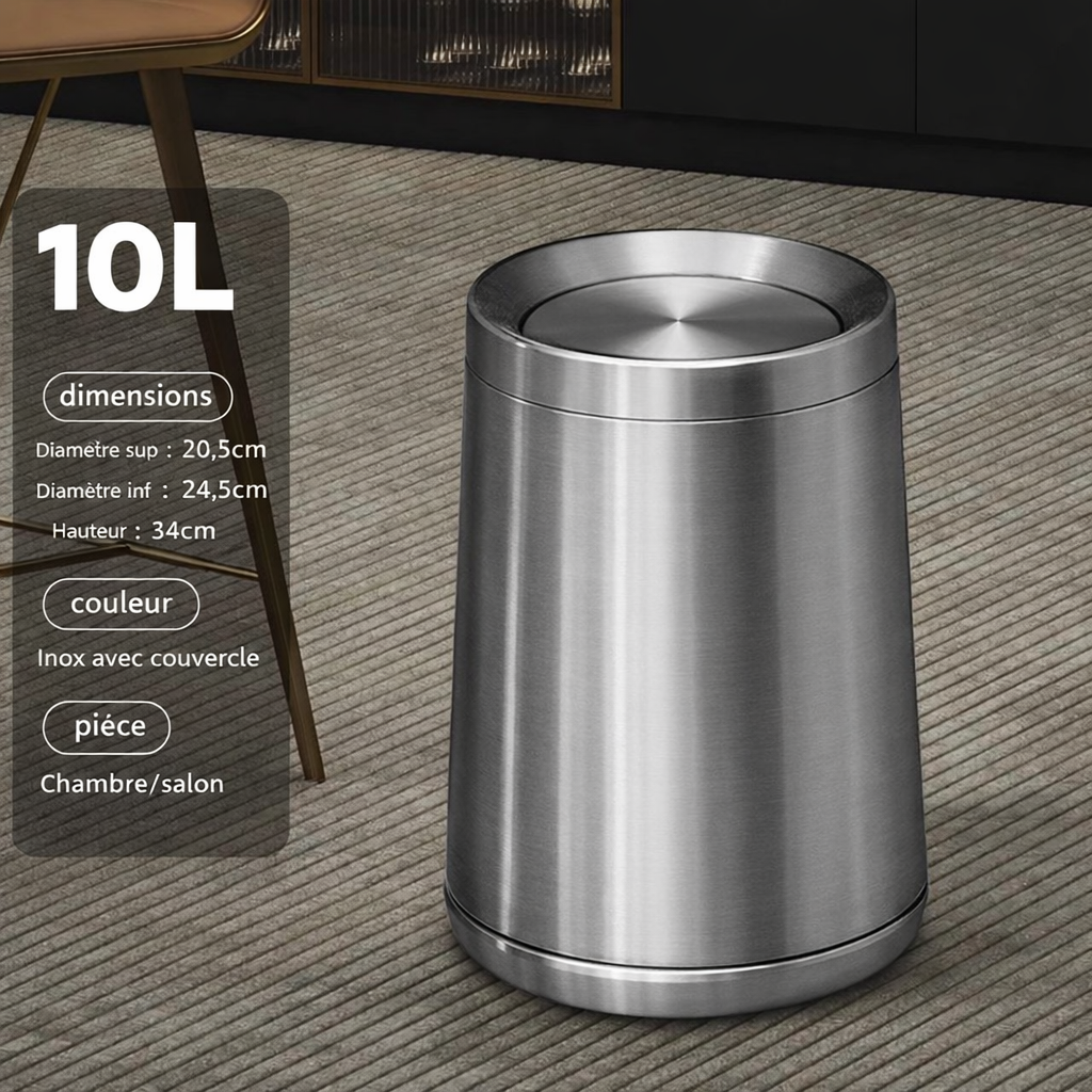 Poubelle design de luxe en inox à couvercle roulant