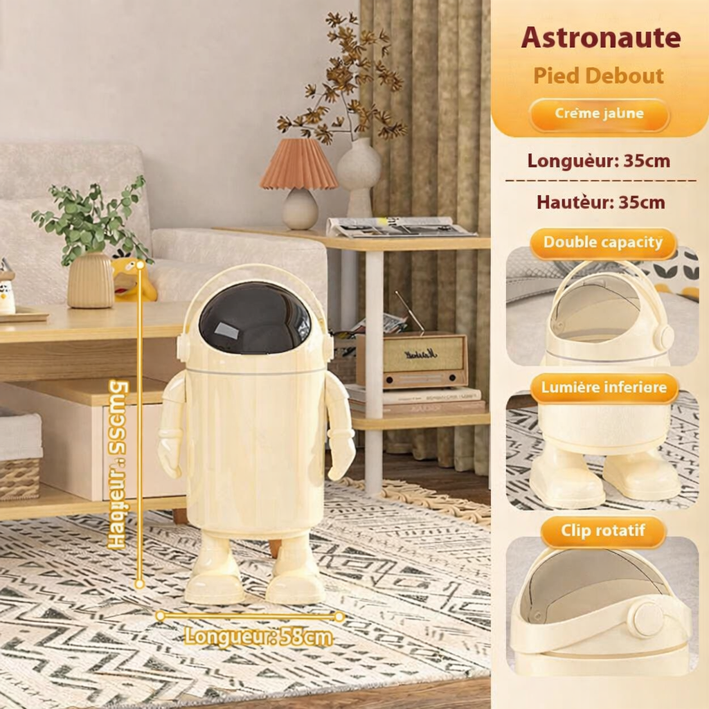 Poubelle design astronaute sur pied