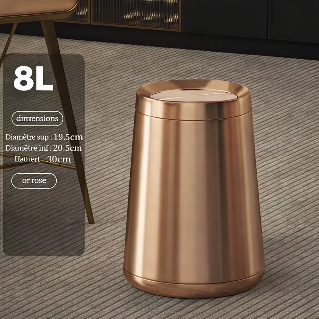 Poubelle design de luxe en inox à couvercle roulant