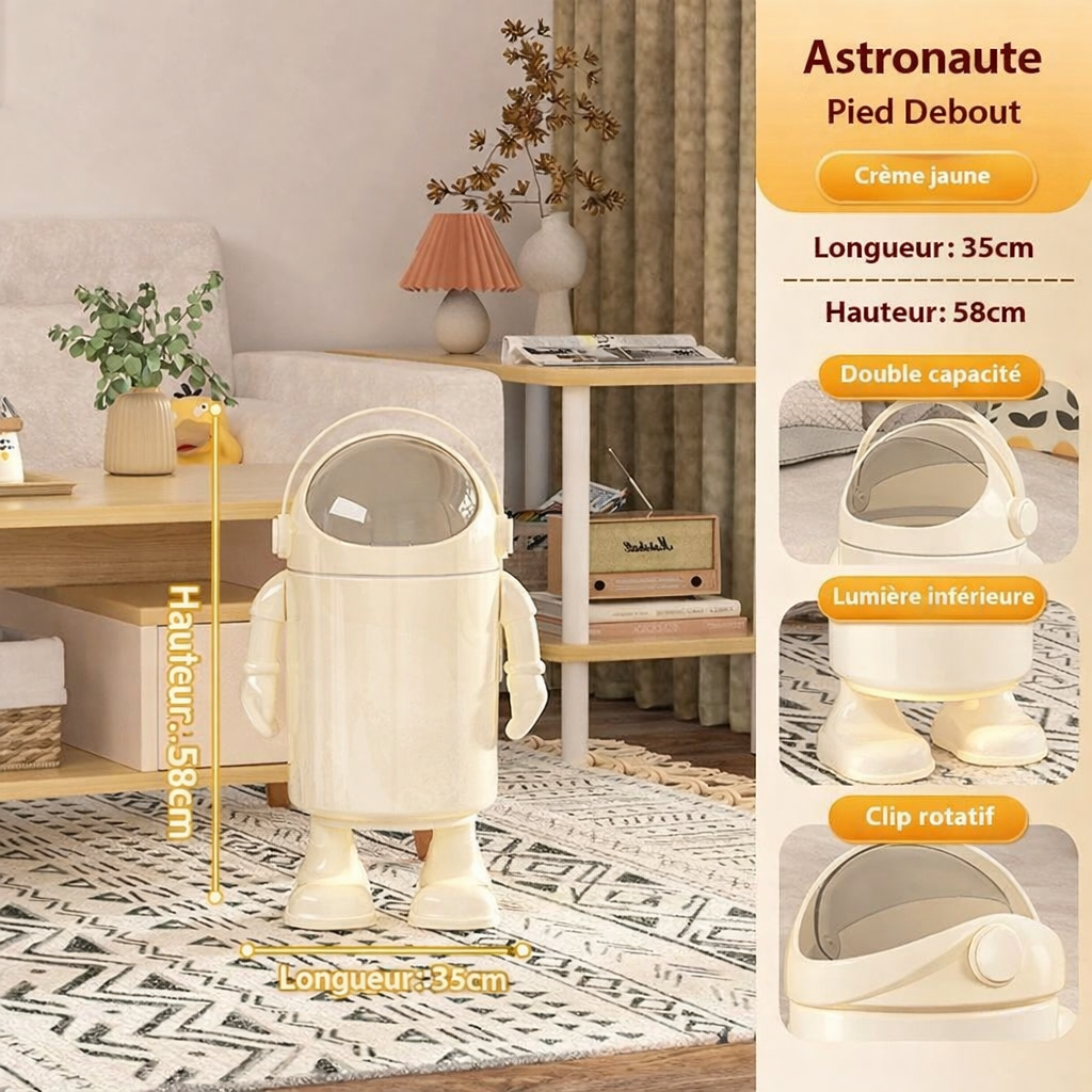 Poubelle design astronaute sur pied