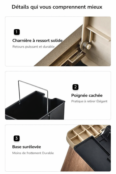 Poubelle design effet bois avec deux modes d’ouverture