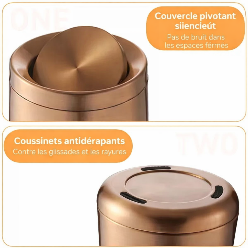 Poubelle design de luxe en inox à couvercle roulant