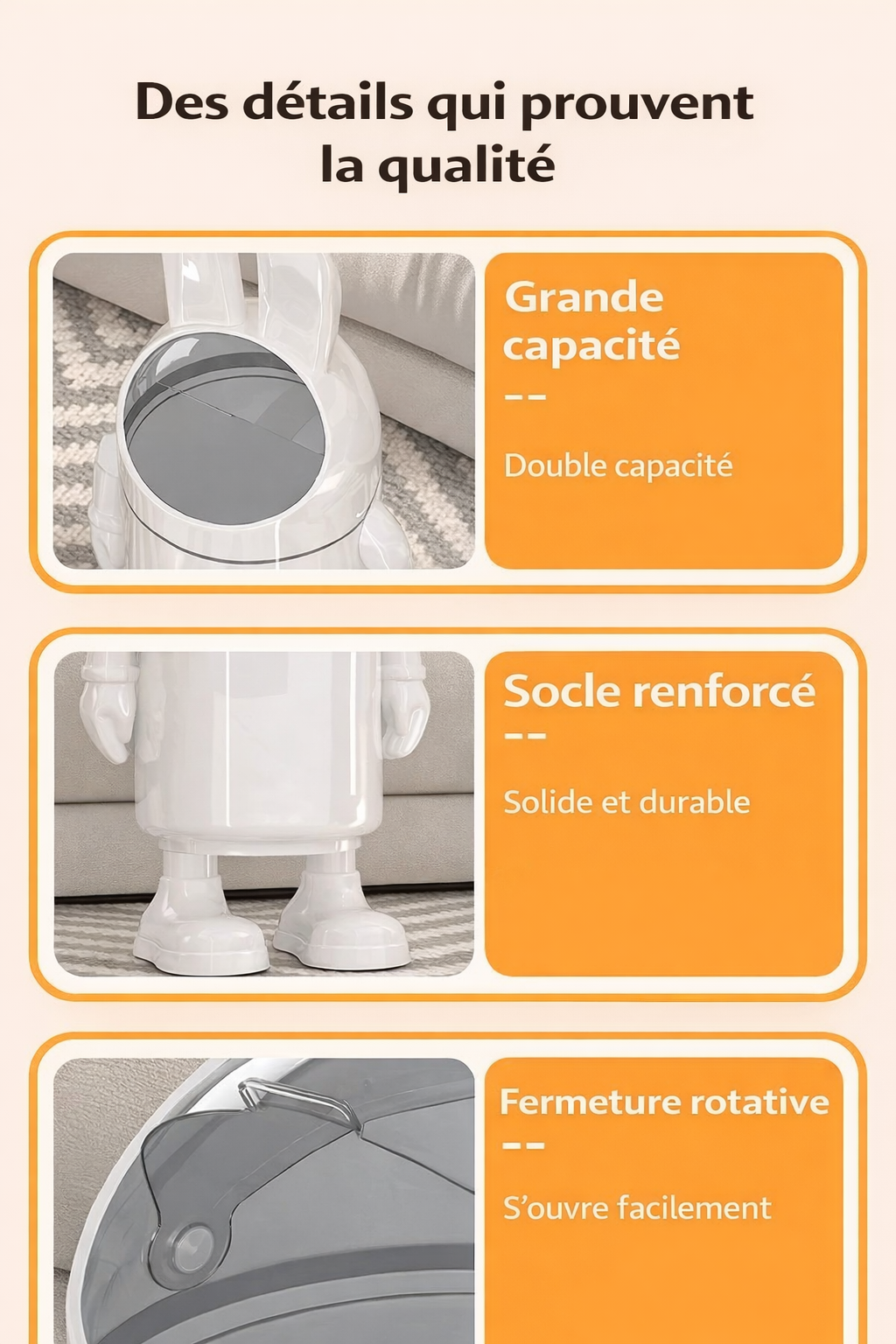 Poubelle design astronaute sur pied