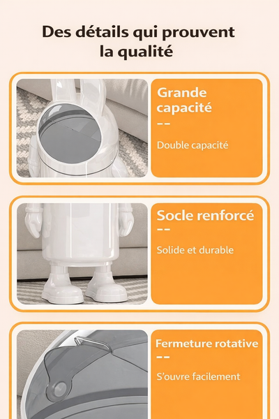Poubelle design astronaute sur pied