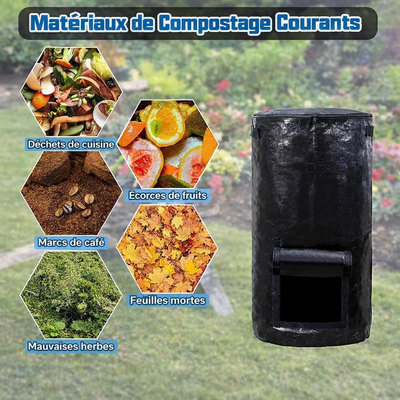 Sac à compost de jardin noir grande capacité 129L