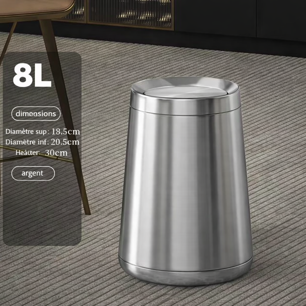 Poubelle design de luxe en inox à couvercle roulant