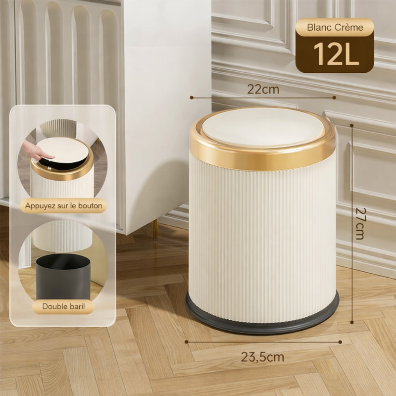 Poubelle design à pression 12L avec seau intérieur amovible
