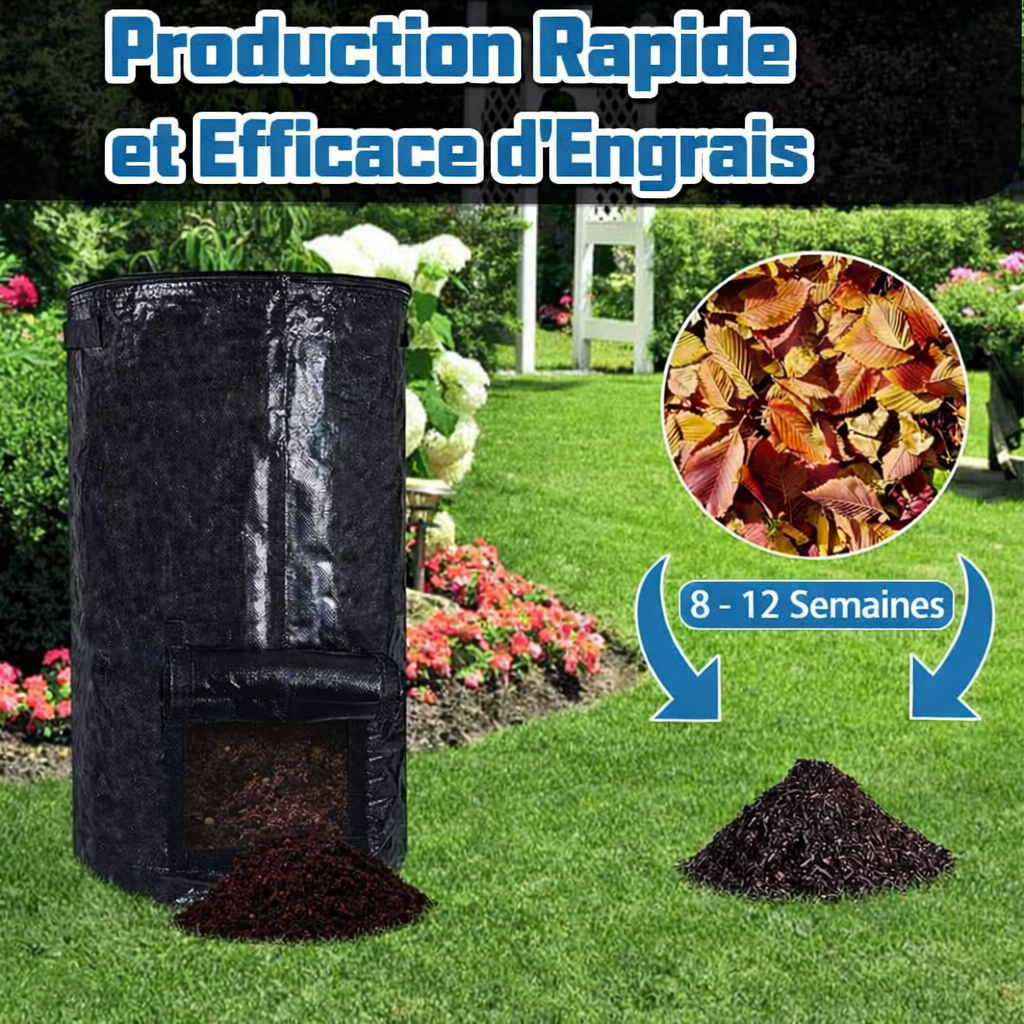 Sac à compost de jardin noir grande capacité 129L