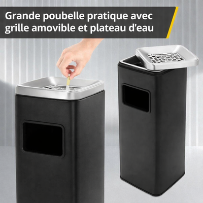 Poubelle carrée design haut en inox avec cendrier intégré