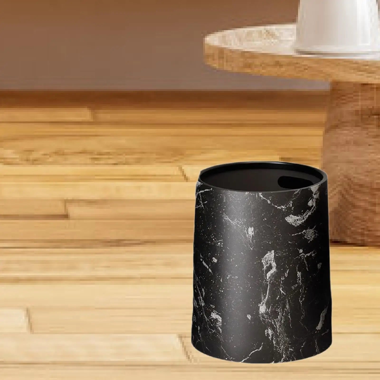 Poubelle ronde sans couvercle en plastique design marbré