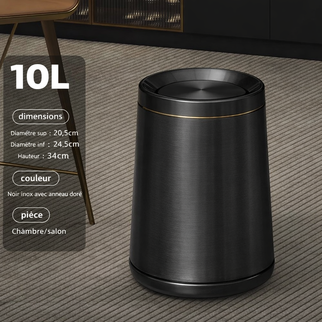Poubelle design de luxe en inox à couvercle roulant