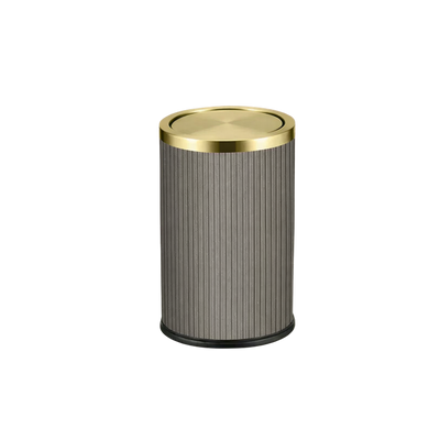 Poubelle ronde design imitation cuir avec couvercle doré