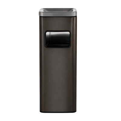 Poubelle carrée design haut en inox avec cendrier intégré