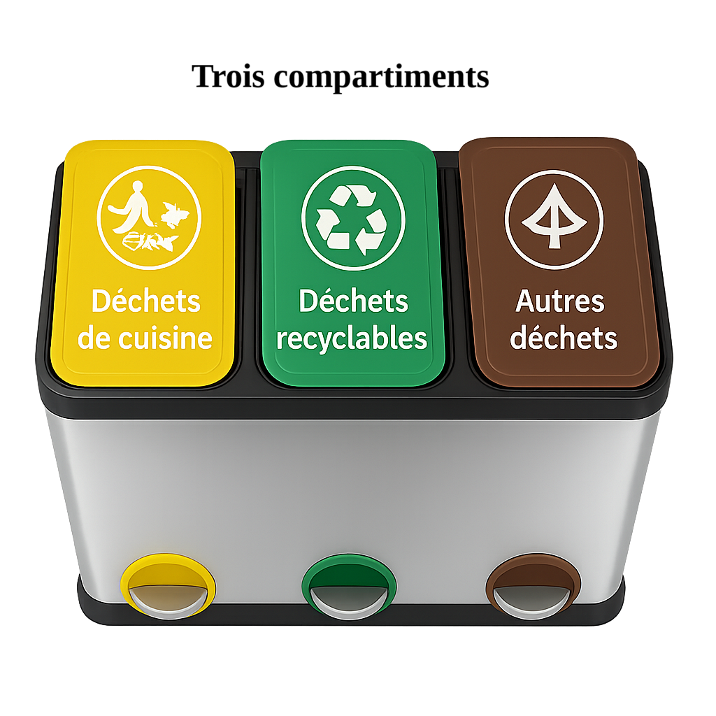 Poubelle de cuisine en inox 3 compartiments