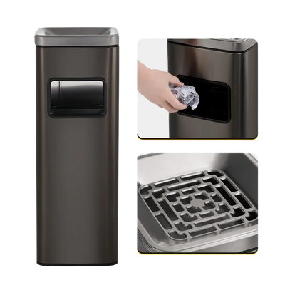 Poubelle carrée design haut en inox avec cendrier intégré